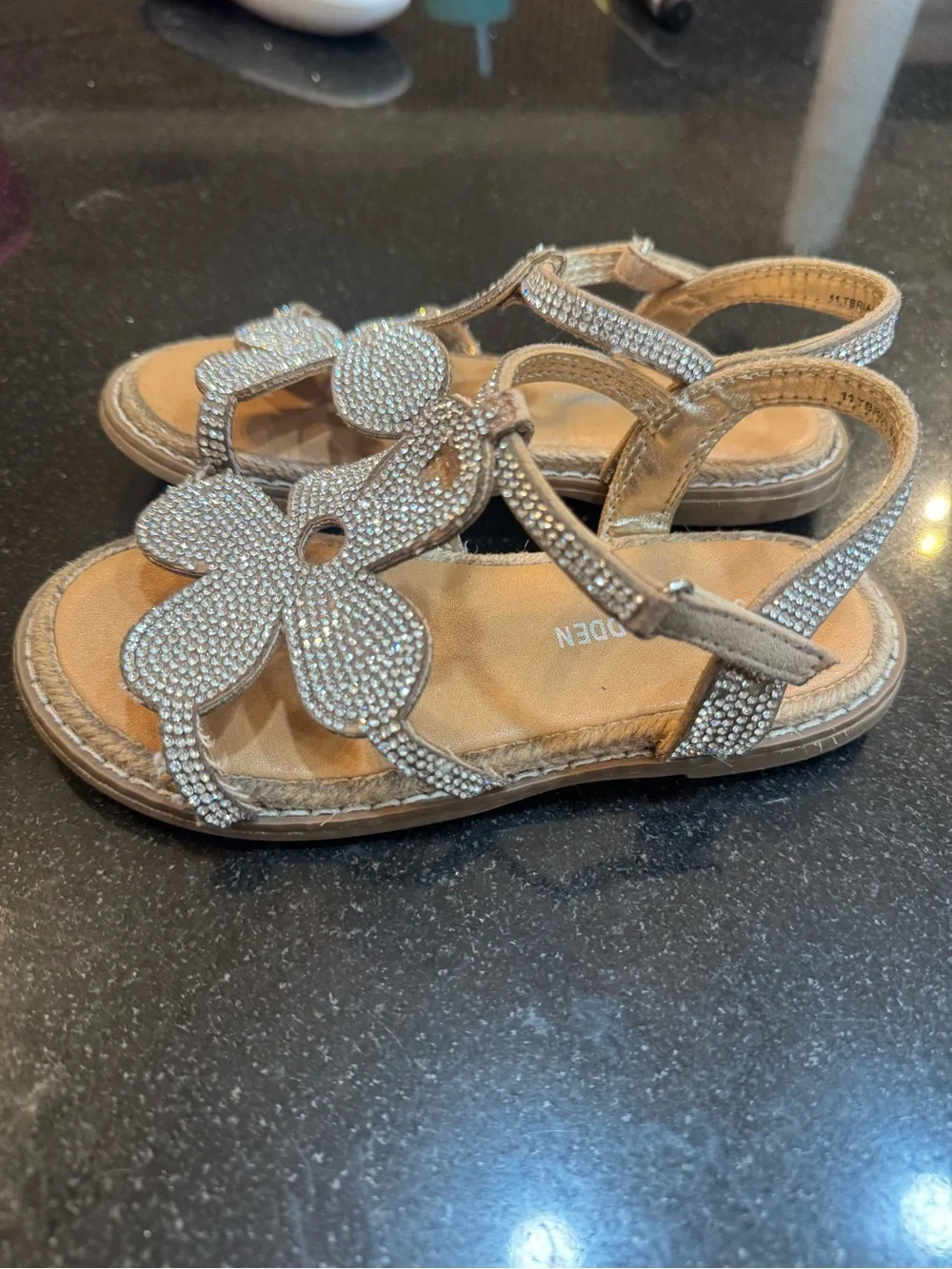 Steve Madden Kids Silver Rhinestone Flower Sandals